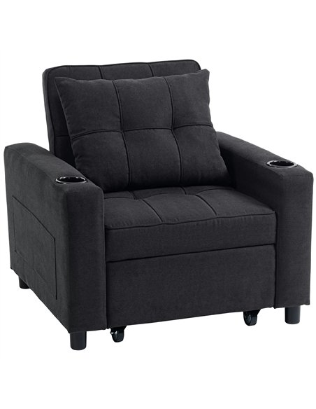HOMCOM 3-in-1 Single Sofa Bed, Convertible Sleeper Chair Bed - Black - pic 192253 | FastDaddyshop