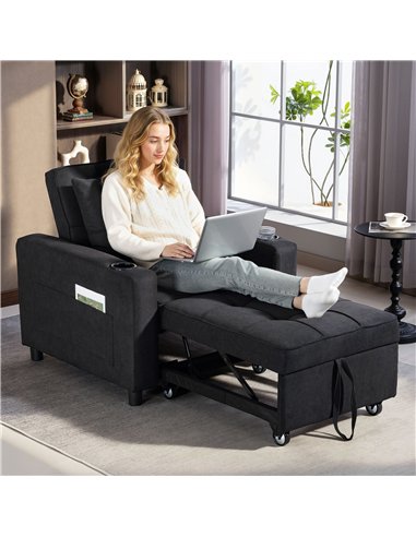 HOMCOM 3-in-1 Single Sofa Bed, Convertible Sleeper Chair Bed - Black