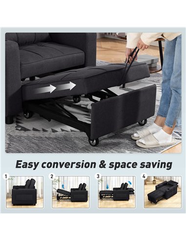 HOMCOM 3-in-1 Single Sofa Bed, Convertible Sleeper Chair Bed - Black