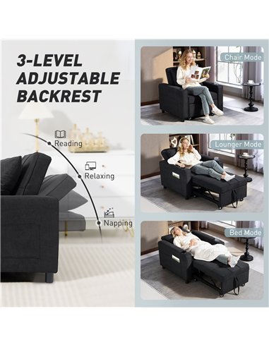 HOMCOM 3-in-1 Single Sofa Bed, Convertible Sleeper Chair Bed - Black