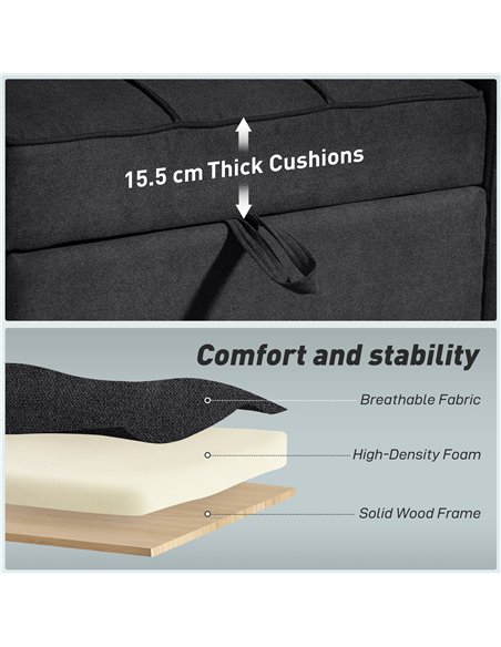 HOMCOM 3-in-1 Single Sofa Bed, Convertible Sleeper Chair Bed - Black - pic 192259 | FastDaddyshop