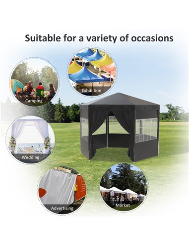 Outsunny 3.9m Gazebo Canopy Party Tent with 6 Removable Side Walls for Outdoor Event with Windows and Doors, Black