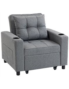HOMCOM 3-in-1 Single Sofa Bed, Convertible Sleeper Chair Bed - Dark Grey