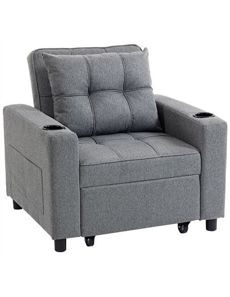 HOMCOM 3-in-1 Single Sofa Bed, Convertible Sleeper Chair Bed - Dark Grey - pic 192262 | FastDaddyshop