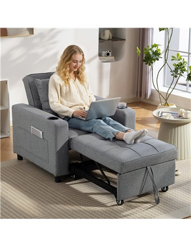 HOMCOM 3-in-1 Single Sofa Bed, Convertible Sleeper Chair Bed - Dark Grey