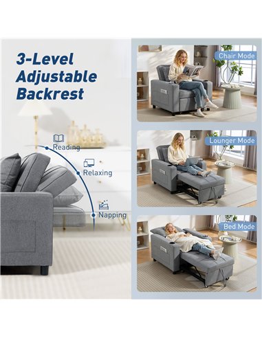 HOMCOM 3-in-1 Single Sofa Bed, Convertible Sleeper Chair Bed - Dark Grey