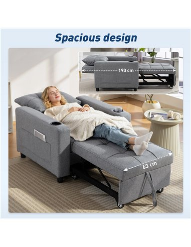HOMCOM 3-in-1 Single Sofa Bed, Convertible Sleeper Chair Bed - Dark Grey