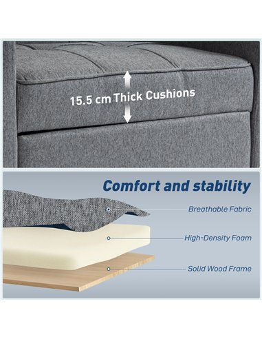 HOMCOM 3-in-1 Single Sofa Bed, Convertible Sleeper Chair Bed - Dark Grey