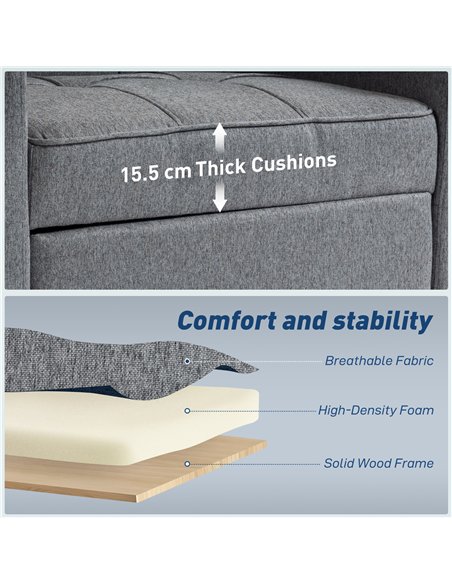 HOMCOM 3-in-1 Single Sofa Bed, Convertible Sleeper Chair Bed - Dark Grey - pic 192268 | FastDaddyshop
