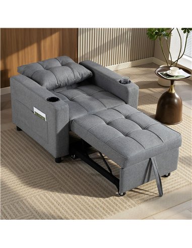 HOMCOM 3-in-1 Single Sofa Bed, Convertible Sleeper Chair Bed - Dark Grey