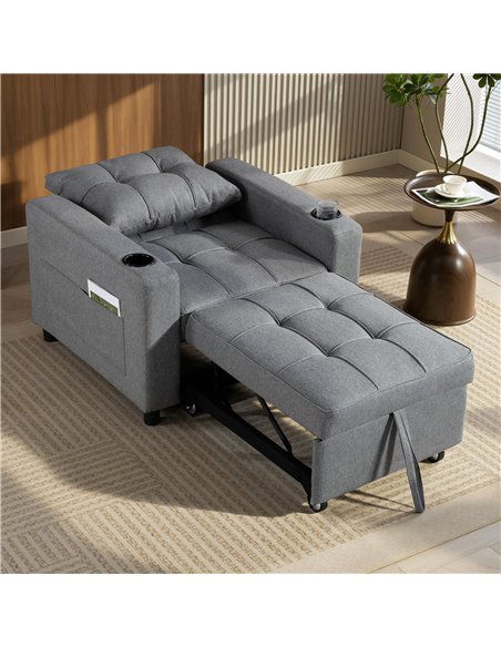 HOMCOM 3-in-1 Single Sofa Bed, Convertible Sleeper Chair Bed - Dark Grey - pic 192269 | FastDaddyshop