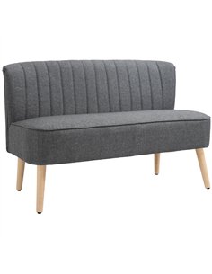 HOMCOM 117cm Loveseat Sofa Upholstered Small 2 Seater Sofa with Thick Padded Seat and Rubber Wood Legs, Grey