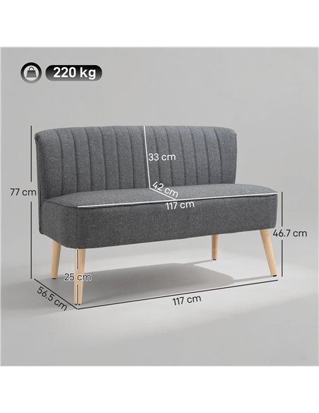 HOMCOM 117cm Loveseat Sofa Upholstered Small 2 Seater Sofa with Thick Padded Seat and Rubber Wood Legs, Grey - pic 192273 | FastDaddyshop