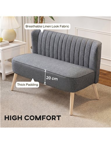 HOMCOM 117cm Loveseat Sofa Upholstered Small 2 Seater Sofa with Thick Padded Seat and Rubber Wood Legs, Grey