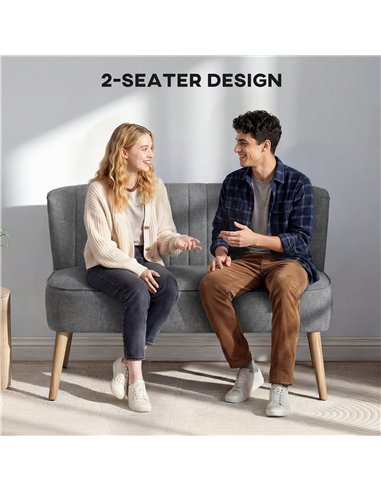HOMCOM 117cm Loveseat Sofa Upholstered Small 2 Seater Sofa with Thick Padded Seat and Rubber Wood Legs, Grey