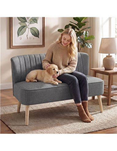 HOMCOM 117cm Loveseat Sofa Upholstered Small 2 Seater Sofa with Thick Padded Seat and Rubber Wood Legs, Grey