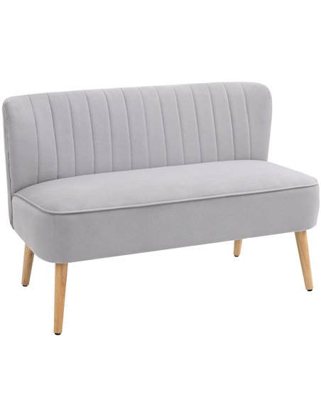 HOMCOM Modern Velvet Double Seat Sofa w/ Wood Frame Foam Padding Soft Comfortable Compact Couch Light Grey - pic 192280 | FastDaddyshop
