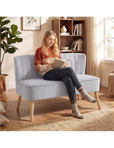 HOMCOM Modern Velvet Double Seat Sofa w/ Wood Frame Foam Padding Soft Comfortable Compact Couch Light Grey