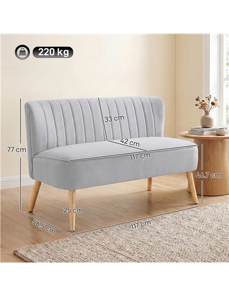 HOMCOM Modern Velvet Double Seat Sofa w/ Wood Frame Foam Padding Soft Comfortable Compact Couch Light Grey - pic 192282 | FastDaddyshop