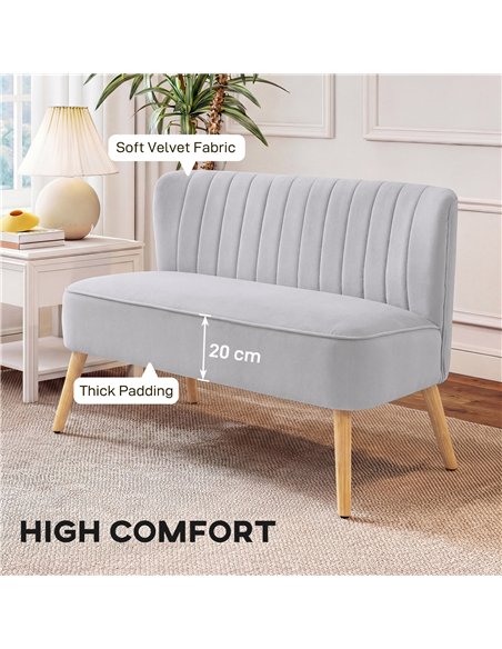 HOMCOM Modern Velvet Double Seat Sofa w/ Wood Frame Foam Padding Soft Comfortable Compact Couch Light Grey - pic 192283 | FastDaddyshop
