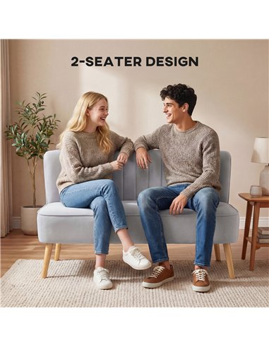 HOMCOM Modern Velvet Double Seat Sofa w/ Wood Frame Foam Padding Soft Comfortable Compact Couch Light Grey