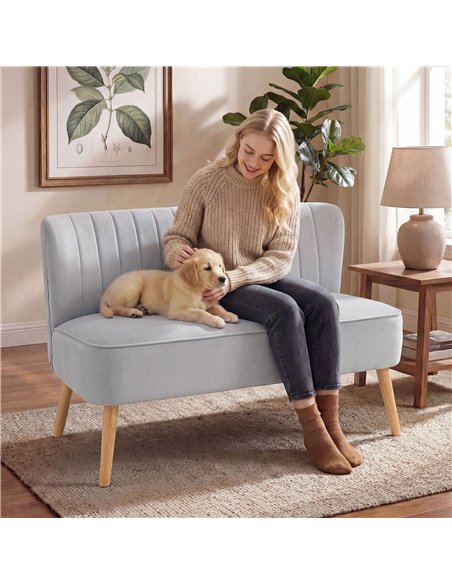 HOMCOM Modern Velvet Double Seat Sofa w/ Wood Frame Foam Padding Soft Comfortable Compact Couch Light Grey - pic 192287 | FastDaddyshop
