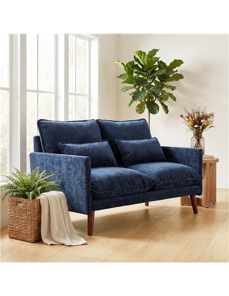 HOMCOM 2 Seater Sofa, Loveseat Sofa with Spring Cushions, Wide and Deep Seat, Wood Legs, Blue - pic 192290 | FastDaddyshop