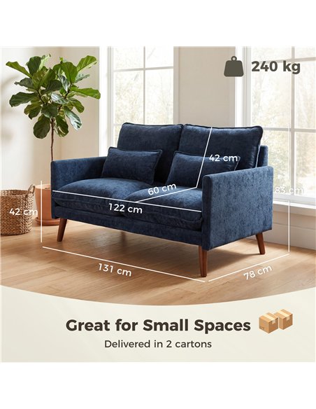 HOMCOM 2 Seater Sofa, Loveseat Sofa with Spring Cushions, Wide and Deep Seat, Wood Legs, Blue - pic 192291 | FastDaddyshop