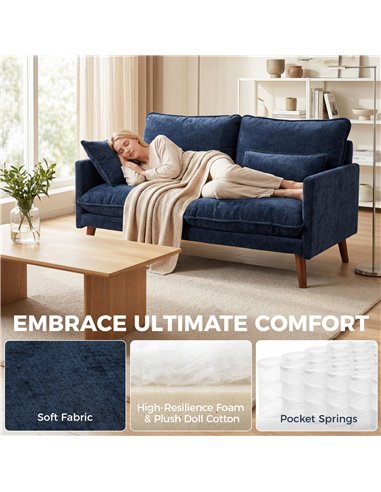 HOMCOM 2 Seater Sofa, Loveseat Sofa with Spring Cushions, Wide and Deep Seat, Wood Legs, Blue