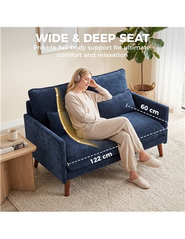 HOMCOM 2 Seater Sofa, Loveseat Sofa with Spring Cushions, Wide and Deep Seat, Wood Legs, Blue