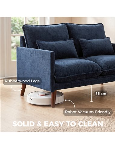 HOMCOM 2 Seater Sofa, Loveseat Sofa with Spring Cushions, Wide and Deep Seat, Wood Legs, Blue