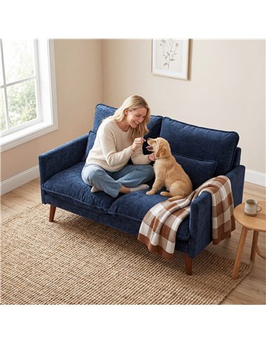 HOMCOM 2 Seater Sofa, Loveseat Sofa with Spring Cushions, Wide and Deep Seat, Wood Legs, Blue