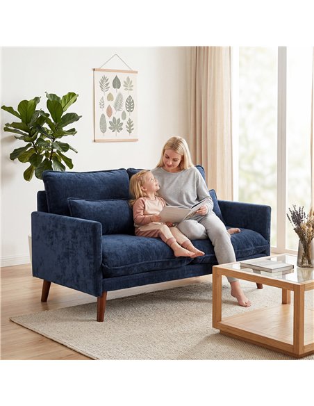 HOMCOM 2 Seater Sofa, Loveseat Sofa with Spring Cushions, Wide and Deep Seat, Wood Legs, Blue - pic 192297 | FastDaddyshop
