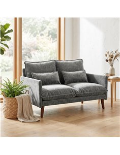 HOMCOM 2 Seater Sofa, Loveseat Sofa with Spring Cushions, Wide and Deep Seat, Wood Legs, Grey 2