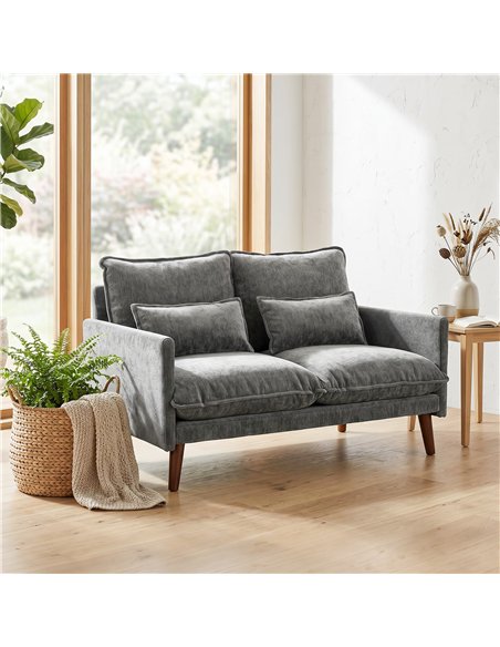 HOMCOM 2 Seater Sofa, Loveseat Sofa with Spring Cushions, Wide and Deep Seat, Wood Legs, Grey - pic 192299 | FastDaddyshop