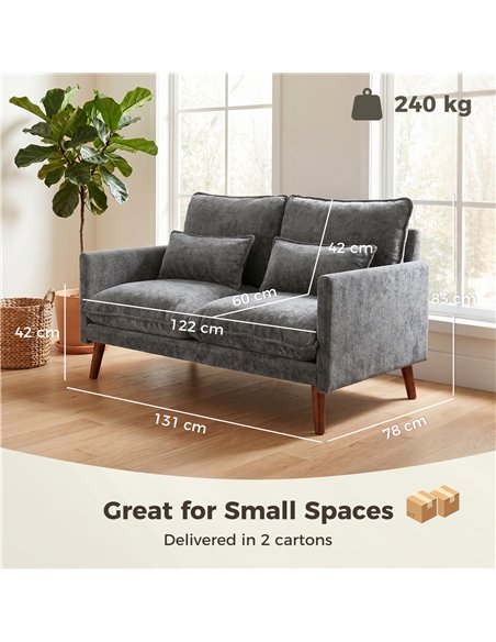 HOMCOM 2 Seater Sofa, Loveseat Sofa with Spring Cushions, Wide and Deep Seat, Wood Legs, Grey - pic 192300 | FastDaddyshop