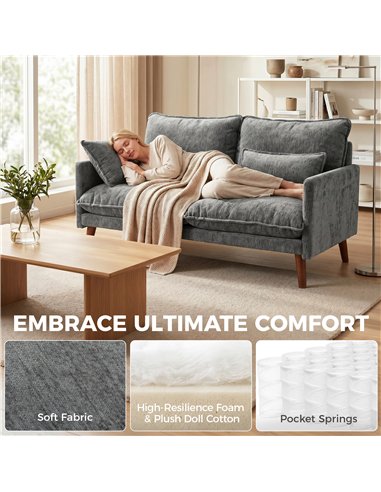 HOMCOM 2 Seater Sofa, Loveseat Sofa with Spring Cushions, Wide and Deep Seat, Wood Legs, Grey