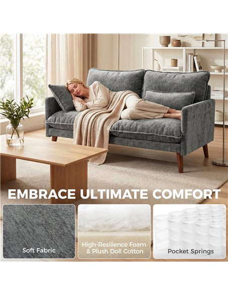 HOMCOM 2 Seater Sofa, Loveseat Sofa with Spring Cushions, Wide and Deep Seat, Wood Legs, Grey - pic 192301 | FastDaddyshop