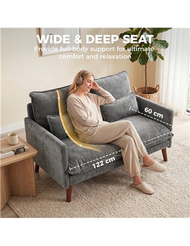 HOMCOM 2 Seater Sofa, Loveseat Sofa with Spring Cushions, Wide and Deep Seat, Wood Legs, Grey
