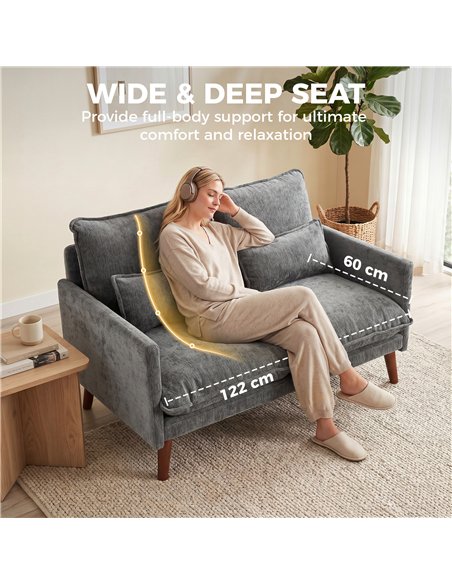 HOMCOM 2 Seater Sofa, Loveseat Sofa with Spring Cushions, Wide and Deep Seat, Wood Legs, Grey - pic 192302 | FastDaddyshop