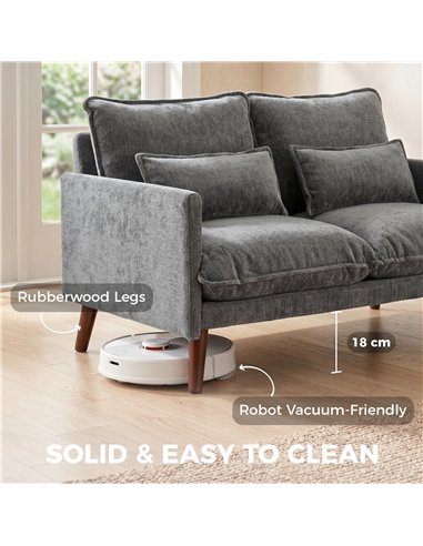 HOMCOM 2 Seater Sofa, Loveseat Sofa with Spring Cushions, Wide and Deep Seat, Wood Legs, Grey