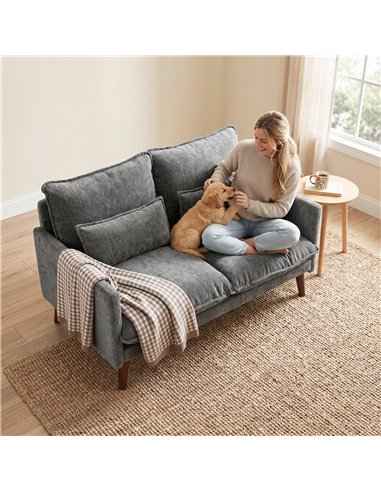 HOMCOM 2 Seater Sofa, Loveseat Sofa with Spring Cushions, Wide and Deep Seat, Wood Legs, Grey