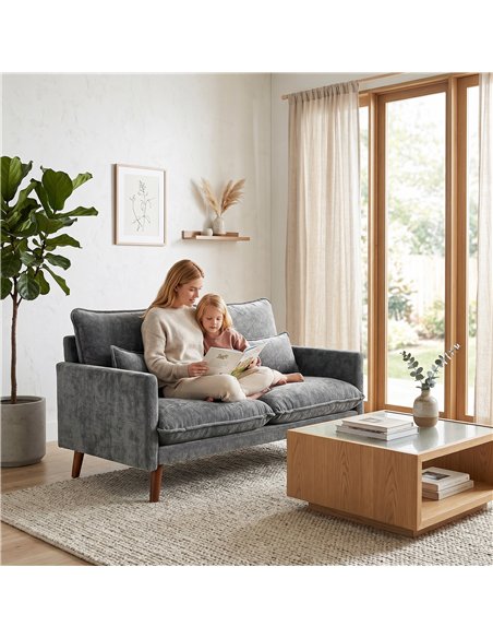 HOMCOM 2 Seater Sofa, Loveseat Sofa with Spring Cushions, Wide and Deep Seat, Wood Legs, Grey - pic 192306 | FastDaddyshop