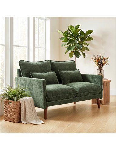 HOMCOM 2 Seater Sofa, Loveseat Sofa with Spring Cushions, Wide and Deep Seat, Wood Legs, Green