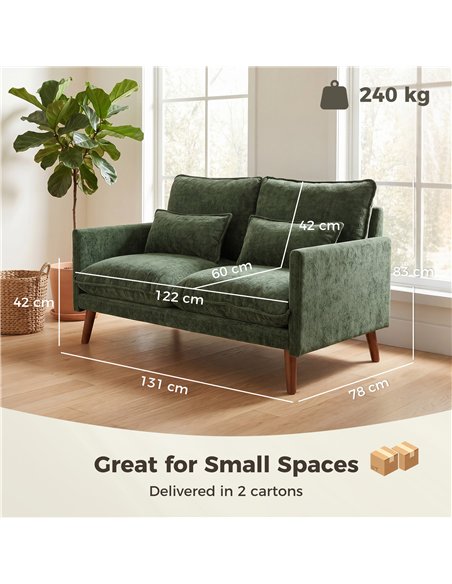 HOMCOM 2 Seater Sofa, Loveseat Sofa with Spring Cushions, Wide and Deep Seat, Wood Legs, Green - pic 192309 | FastDaddyshop