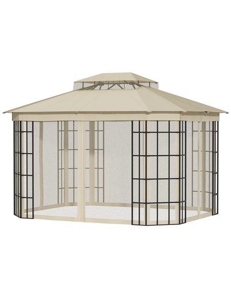 Outsunny 3.7x3m Gazebo with 2 Tiers Roof and Mosquito Netting, Metal Frame, Beige - pic 19231 | FastDaddyshop