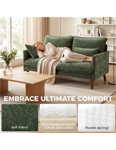 HOMCOM 2 Seater Sofa, Loveseat Sofa with Spring Cushions, Wide and Deep Seat, Wood Legs, Green - pic 192310 | FastDaddyshop