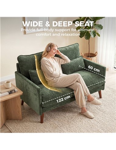 HOMCOM 2 Seater Sofa, Loveseat Sofa with Spring Cushions, Wide and Deep Seat, Wood Legs, Green