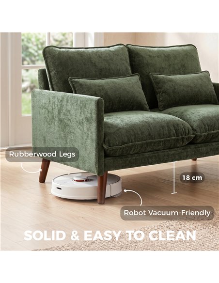 HOMCOM 2 Seater Sofa, Loveseat Sofa with Spring Cushions, Wide and Deep Seat, Wood Legs, Green - pic 192312 | FastDaddyshop