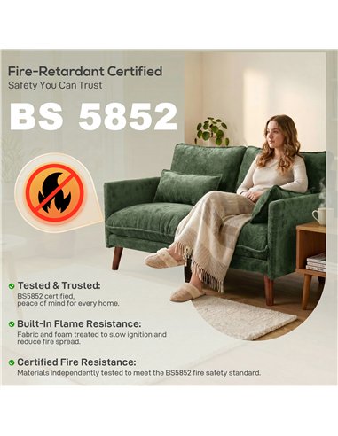 HOMCOM 2 Seater Sofa, Loveseat Sofa with Spring Cushions, Wide and Deep Seat, Wood Legs, Green
